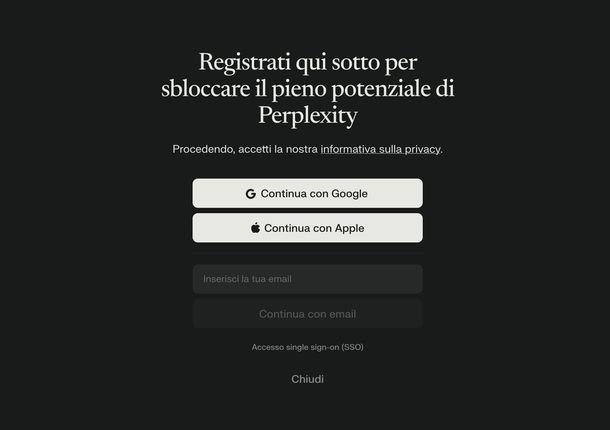 Creare account Perplexity