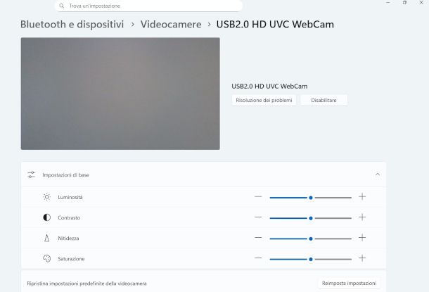 sezione Videocamera impostazioni di sistema Windows 11