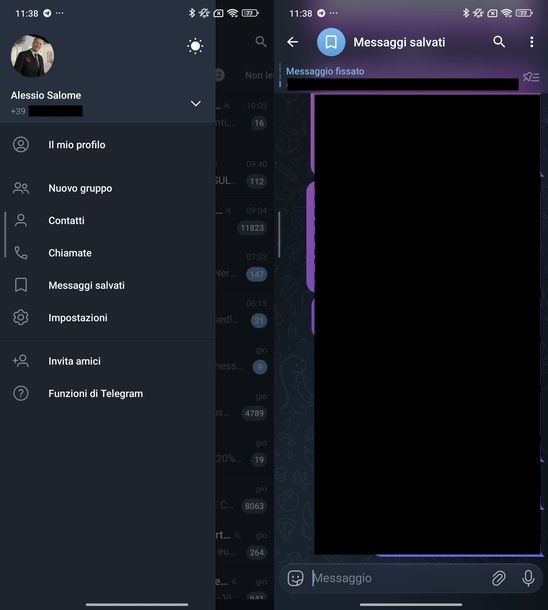Chattare con s&eacute; stessi su Telegram Android