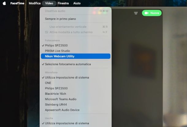 selezione Webcam Utility su Microsoft Teams