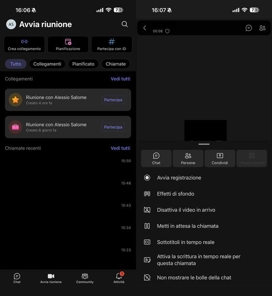 Registrare riunione su Teams Android