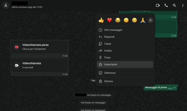 Contrassegnare messaggio come importante WhatsApp Windows