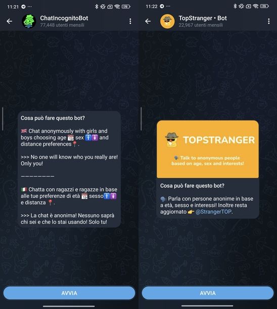 Chattare con sconosciuti su Telegram Android