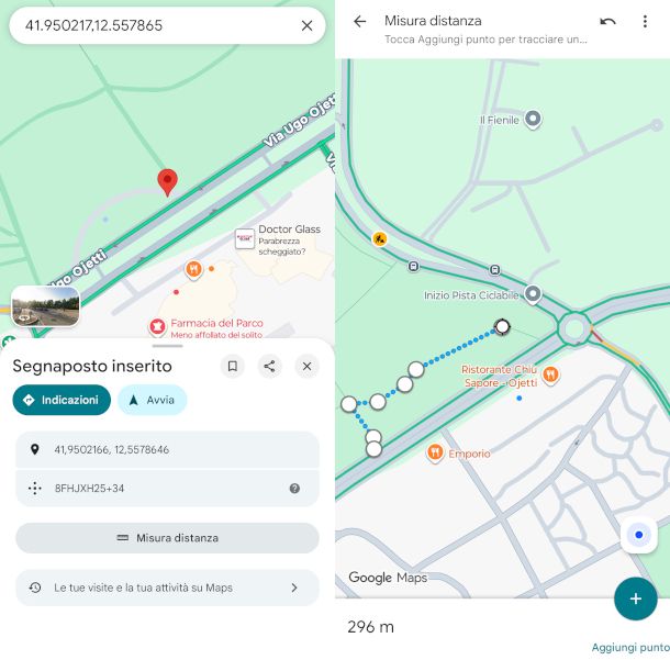 misurazione percorso su Google Maps da app