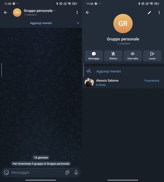 Chattare con s&eacute; stessi su Telegram Android