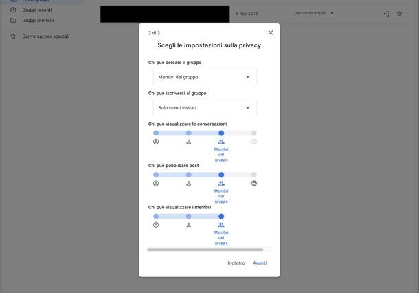 Creare gruppo Google