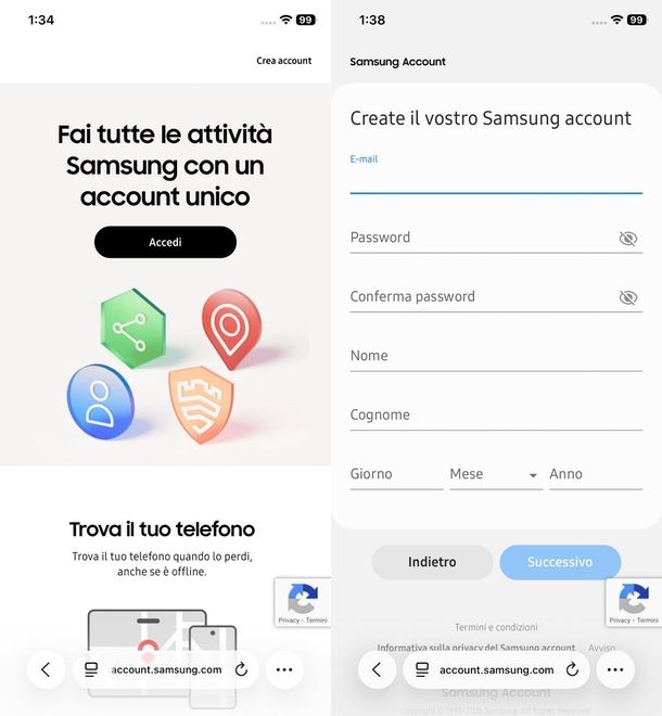 Come creare account Samsung su iPhone