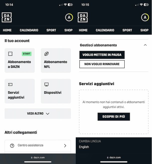 Annullare abbonamento DAZN iPhone
