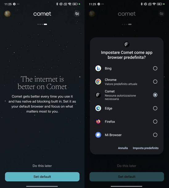 Impostare Comet come browser predefinito Android