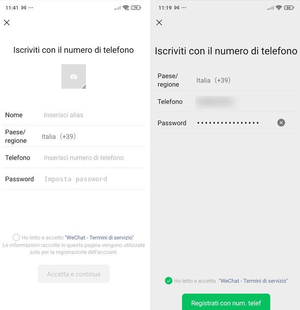 Registrazione WeChat