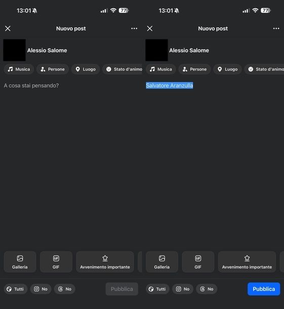 Menzionare pagina Facebook Android