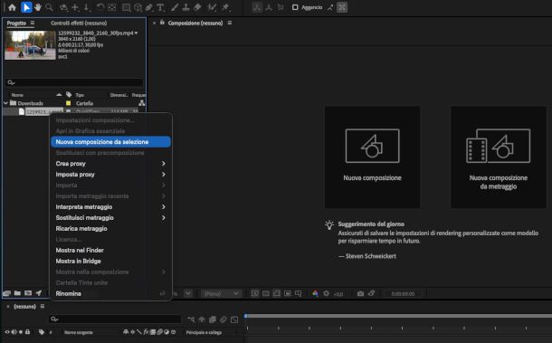 creazione composizione su After Effects