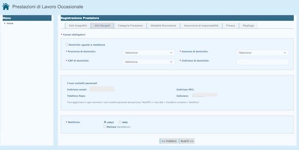 Registrarsi sul sito INPS come prestatore occasionale