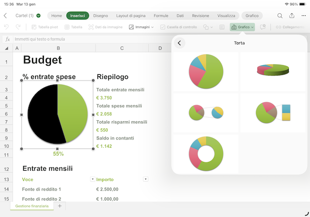 Creare un grafico su Excel da iPad