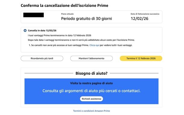 Disattivare Amazon Prime Web