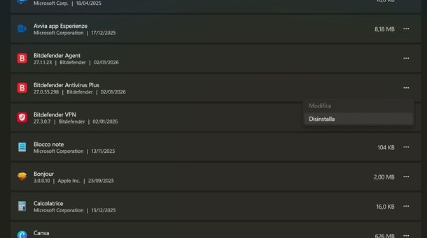 Disinstallare Bitdefender Windows