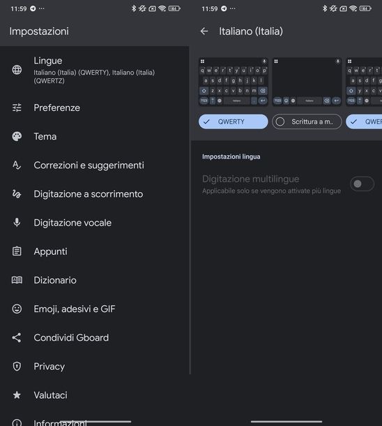 Cambiare layout tastiera Gboard Android