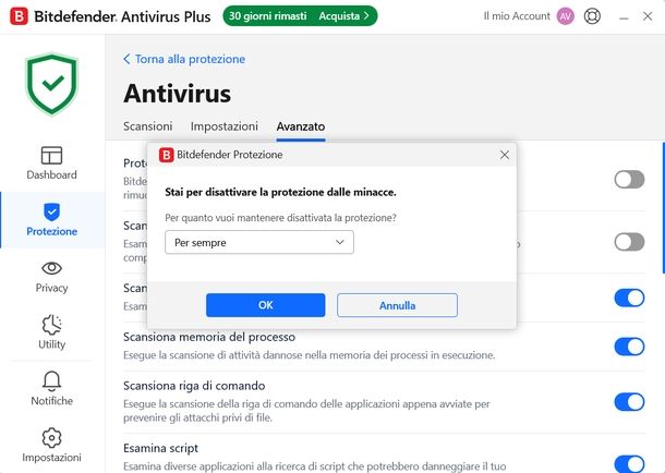Disattivare Bitdefender Windows