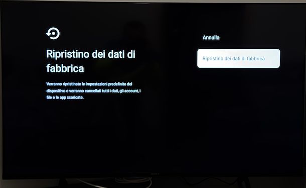 Ripristinare Smart TV Sony