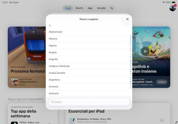 Cambiare Paese App Store su iPad