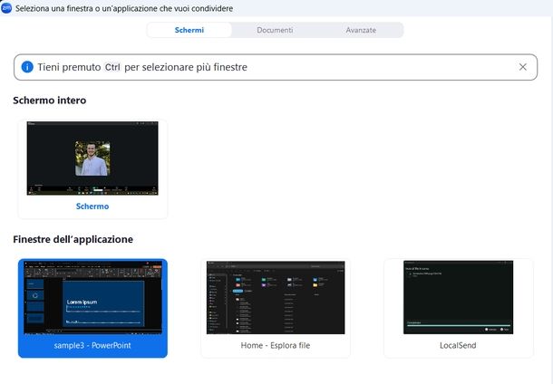 Condividere PowerPoint Zoom Windows