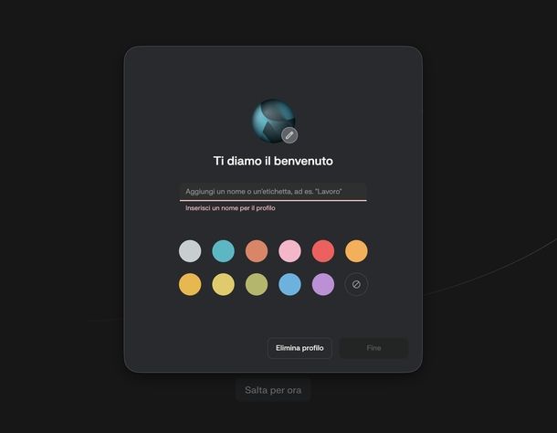 Creare profilo utente Comet