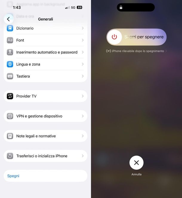 spegnere iPhone 17 dalle impostazioni iOS
