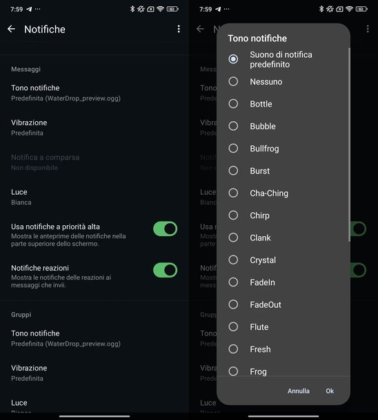 Cambiare suoneria messaggi WhatsApp Android
