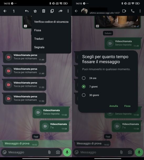 Fissare messaggio su WhatsApp Android