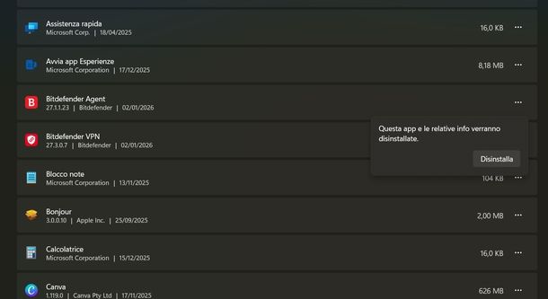 Disinstallare Bitdefender Agent Windows