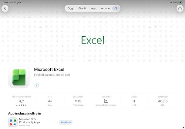 Excel su iPad