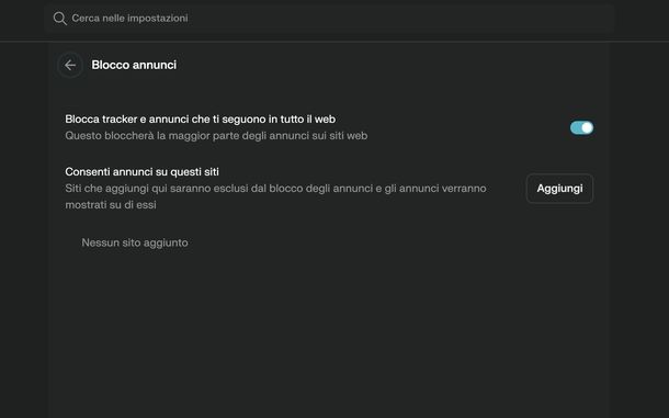 Bloccare tracker annunci Comet
