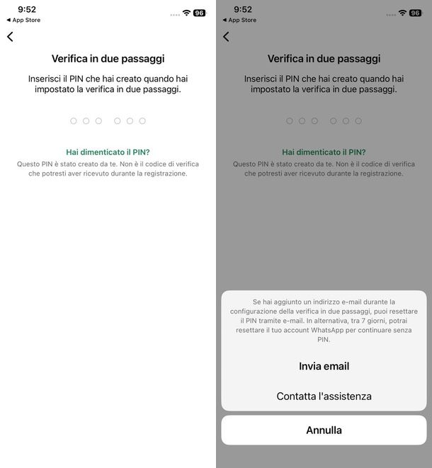 Recupero PIN verifica in due passaggi