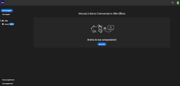 creazione nuovo progetto su After Effects