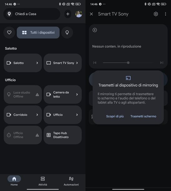 Collegare telefono Android alla TV Sony