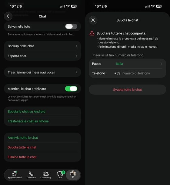 Svuotare chat WhatsApp iOS
