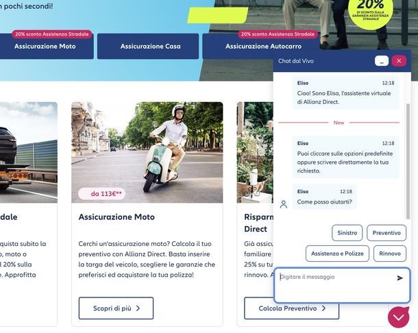 Contattare Allianz Direct via chat
