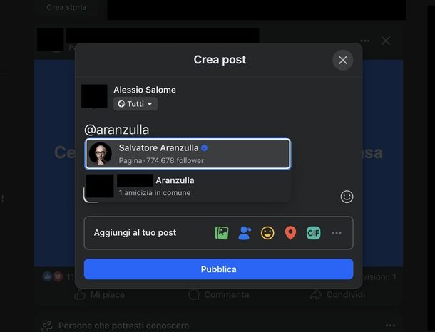 Menzionare i non amici Facebook Web