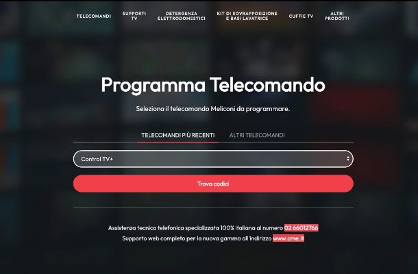Sito per programmazione telecomandi Meliconi