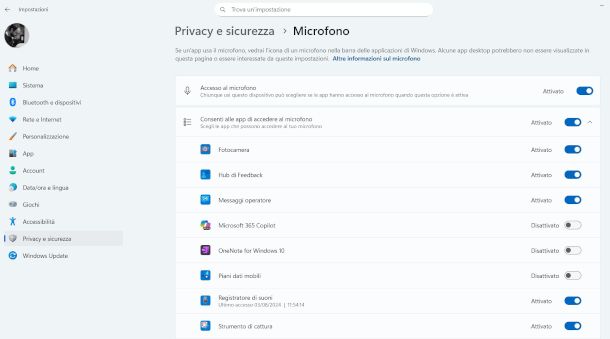 impostazioni privacy app su Windows 11