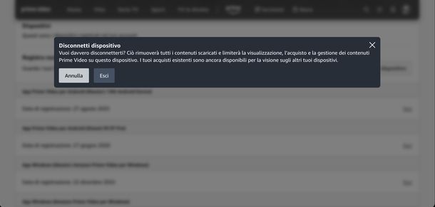 Dissociare dispositivo Amazon Prime Video