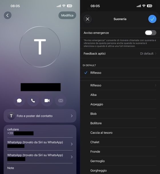 Cambiare suoneria WhatsApp chiamate iPhone