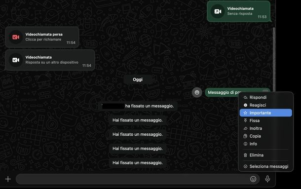 Contrassegnare messaggio come importante WhatsApp macOS