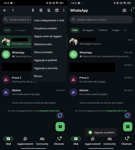 Aggiungere contatto ai preferiti WhatsApp Android