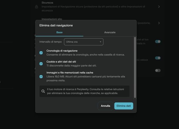 Eliminare dati locali Comet
