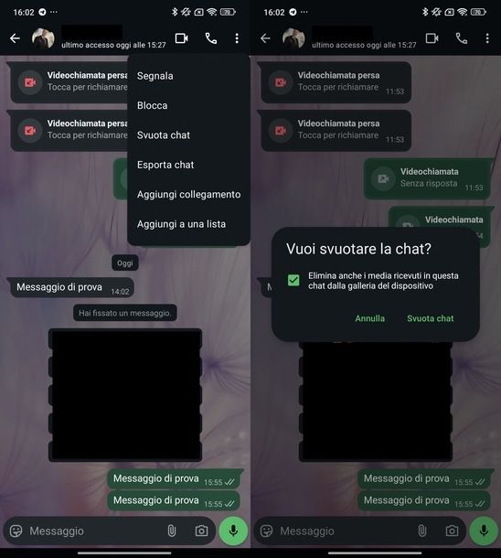 Svuotare chat WhatsApp Android