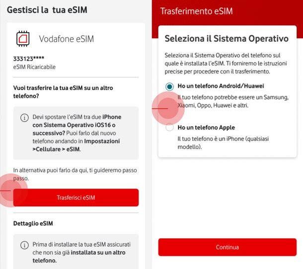 Vodafone eSIM trasferimento