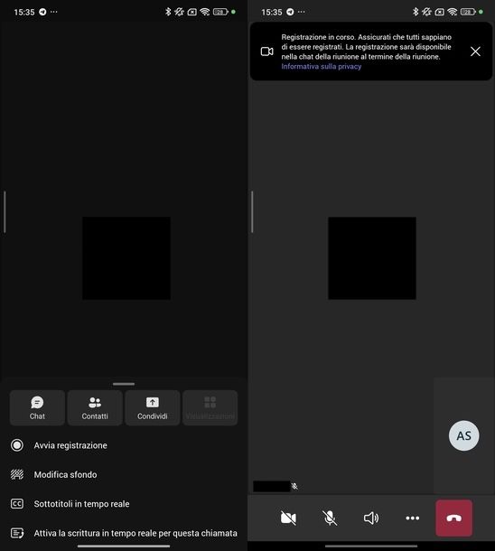 Registrare call su Teams Android