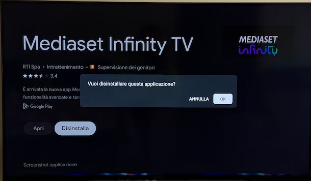 Disinstallare app Smart TV Sony Android
