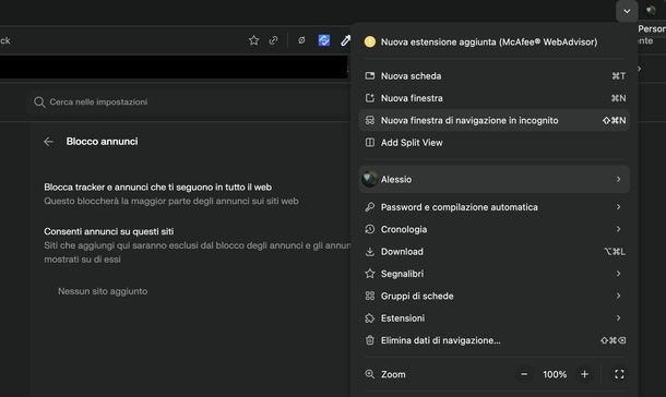 Attivare modalità Incognito Comet